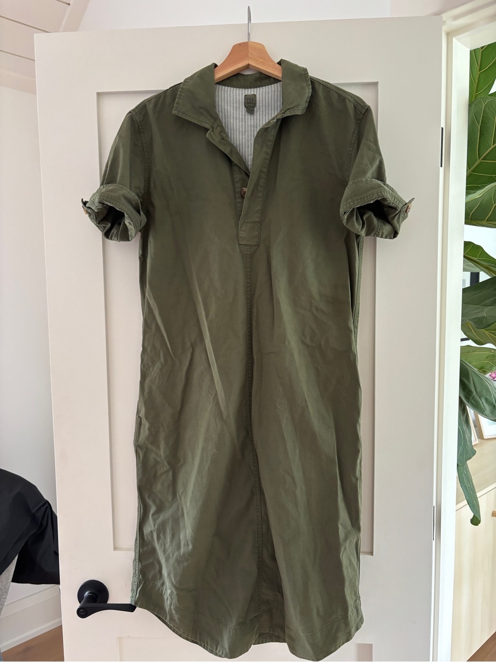 GAP Midi Green Utility Popover Shirtdress, Oversized XS